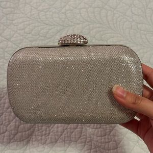 Silver Glitter and Crystal Clutch w/ Detachable Silver Chain